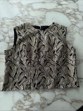 Metallic Brocade Sleeveless Crop Top - Gold & Black